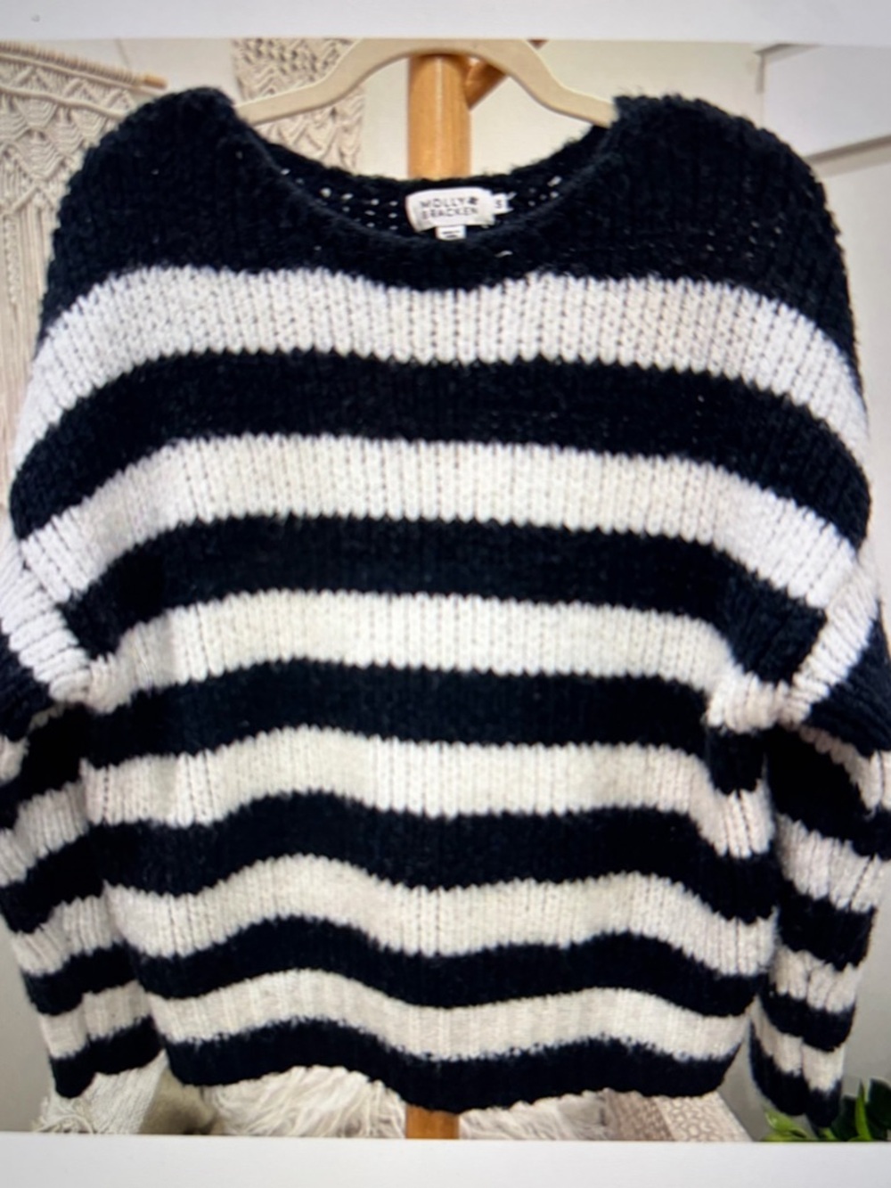 Molly Bracken Chunky Knit Sweater Navy and White Striped size small